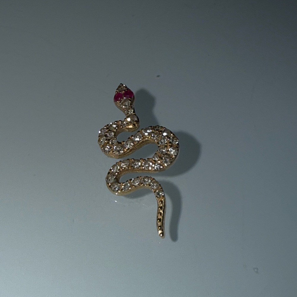 Louison Rare + Fine Handmade in USA Diamond + Ruby Snake 14K Solid Gold Pendant